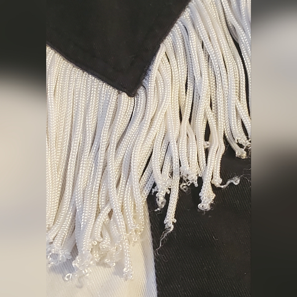 Adobe Rose Black & White Western Fringe Corset Crop Short Sleeve Cotton Shirt Lg - Picture 3 of 13